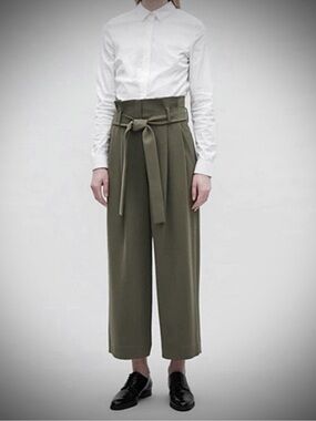 COS Olive High-Waist Wide Leg Tie-Belt Pants